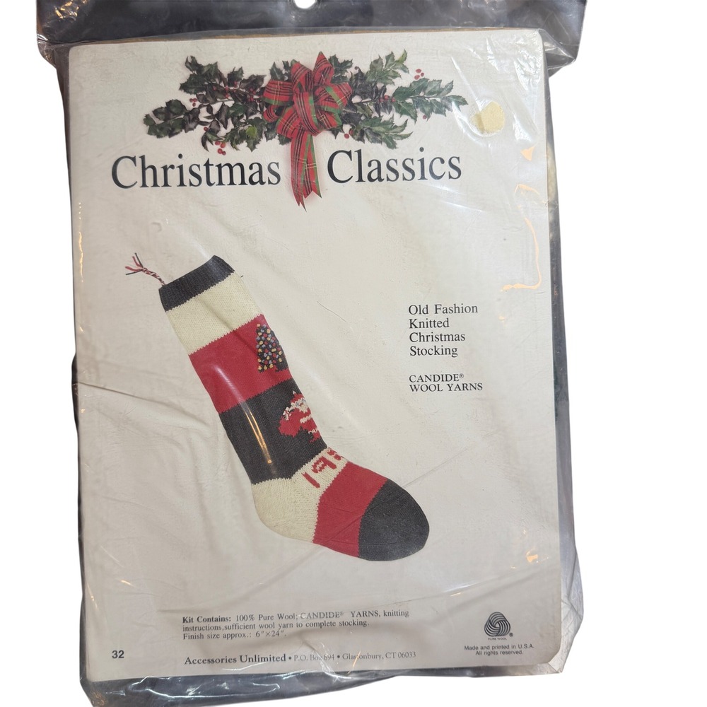 Candide Wool Yarns Christmas Classics Knitted Stocking Kit 6x24 Old Fashion New